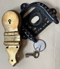 Antique Solid Brass   Iron Trunk Lock   Key   Chest  Rare Vintage Hardware Parts