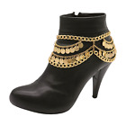 Women Gold Metal Boot Chain Bracelet Shoe Anklet Wave Circle Charms Ethnic Style