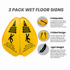 3 Pack Caution Wet Floor Pop-up Signs Yellow Bilingual Foldable Portable Durable