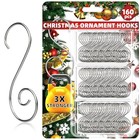 160 Pcs Christmas Ornament Hooks Silver S-shaped Hangers With 160silverhooks