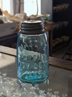 Light Ball Blue Midget Pint Mason Fruit Jar 1858
