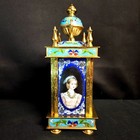 Vintage Chinese Brass Cloisonn   Enamel Inlay Cameo Mantle Carriage Clock