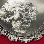 Vintage Silver Tone Ornate Oval Picture Frame Filigree Edge Hanging Chain Velvet