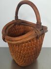 Vntg Quality Hand Woven Flower Bread  Gathering Basket Vase With Handle 12 5   7 