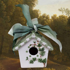 Bird House Mud Pie French Country White Glazed Ceramic 2-3 8 X 2-1 2 X 2   Bow
