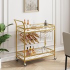 Gold Bar Carts With 2-tiers Storage Shelves  Home Bar Serving Cart  Wine Cart