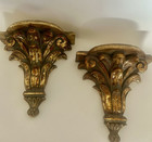 Vintage  Hollywood Regency  Gold Gilt  Wall Brackets  Corbels  Shelf  9 5 X 9 5   