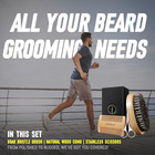 Beard Brush  Beard Comb   Mustache Scissors Grooming Kit For Men - Natural Boar 