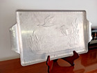 Vintage Hammered Aluminum Serving Tray Raised Flying Geese Water Scene 16x9 Nice