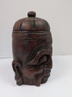 Vintage P m Handicraft Hand Carved Wooden Asian Scholar Head Jar Box Taiwan 5 