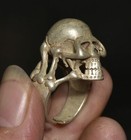 4cm Rare Chinese Miao Silver Human Skeleton Skull Head Fingerstall Ring