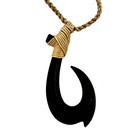 Hawaiian Hand Carved 2  Fish Hook Black Bone Maui Choker Necklace 28  Adjustable