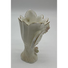 Vintage White Porcelain Bud Vase Pink Rose Flowers Double Handles Japan Decor
