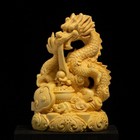 Boxwood Carved Dragon Statue Chinese Mythical Beast Feng Shui Home Office Decor