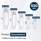 520 Pack Safety Pins  Assorted Size Bulk Silver Sewing Pins  Small  Large He   