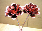 Two Large Metal  Copper Colored Rose Flowers With Stems