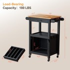 Rolling Kitchen Cart With Microwave Stand Storage Cabinet Drawer Black