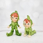 Vintage Japan Hand Painted Green Pixie Elf Ceramic Figurines