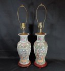 Antique vintage Pair Of 1920s 1930s Chinese Famille Rose Vase Converted Lamps