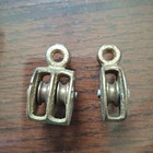 Vintage Lot 2 Small Brass Block   Tackle Pulleys Boating Truck Bed Tie Down