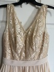 Azazie Lace Sleeveless V-neck Bridesmaid Dress  Beige  Size A2 Regular