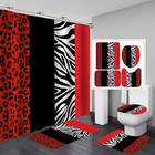4pcs Leopard Print Shower Curtain Set With Rug  Toilet Lid Cover And Bath Mat   
