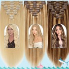 Thick Remy Double Wefted Clip In Straight   Wavy Human Hair Extensions Full Head