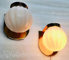 Vintage Decorative Brass Wall Antique Lamps With Ribbed Milk Glass     Set Of Two