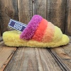 Womens Us 11 Ugg Fluff Yeah Slide Wool Slipper Sandal Yellow Multi Ombr e
