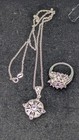 Vintage Thailand Silver Pink Stone Ring Size 19   Pendant Necklace Set