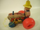 Vintage Fisher Price 1961 Farmer Tractor Wood Pull Toy  629