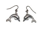 Vintage Silver Tone Dolphin Dangle Earrings With Hook Backs For Pierced Ears 
