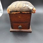 19th Century Antique Walnut Sewing Box Pin Cushion Handmade Vtg Two Compartments
