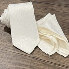 Ivory Paisley Tie Pocket Square Set Men Wedding Essential Necktie Hanky Gift