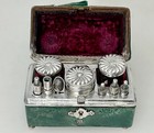 French 18th C Traveling Inkwell Dip Pens Silver Ruby Glass Shagreen - 95041
