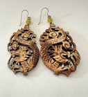 Vintage Large Asian Carved Dragon Pierced Earrings Kc