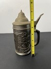 Vintage German Lidded Beer Stein Pewter   Glass Rustic Village Scene
