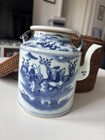 Antique Chinese Teapot With Original Handle And Bag Blue And White - Very Rare