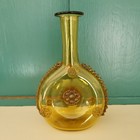 Vintage Amber Yellow Glass Flower Decanter Bottle Venetian Motif Decor Handblown