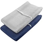 Changing Pad Cover -  Ultra Soft Minky Dots Plush Changing Lt Grey   Navy Blue