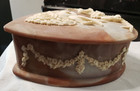 Vintage Incolay Stone Heart Shape Trinket Box Brown W  White Doves Hinged