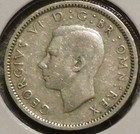 British Silver Sixpence - 1944 - King George Vi