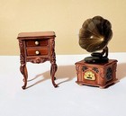 Plays Real Music Dollhouse Vintage Gramophone Phonograph 2pc Ornate Battery Incl