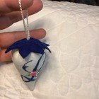 Strawberry Emery   Pincushion Blue Monogram  l  With A Pink Bullion Rose  3-1 2   