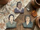 Mexican Fotoescultura Set Of 3 Carved Wood Photo Portraits 1940s 9 In