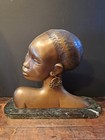 Big Heavy Measurement 30 By  25 Cm Antique Bronze On Marble African Women Buste