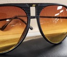 Vintage 80 s Amber Vision Aviator Orange Graded Lenses Oversize Black Sunglasses