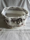 New Handmade Crochet Basket With Beads    brown White    contents Not Included  