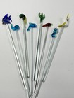 Vtg Glass Swizzle Sticks Cocktail Stirrers - Birds Fish Catus   More  Set Of 8