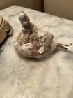 Tiny Antique Porcelain Half Doll Pin Cushion Sewing